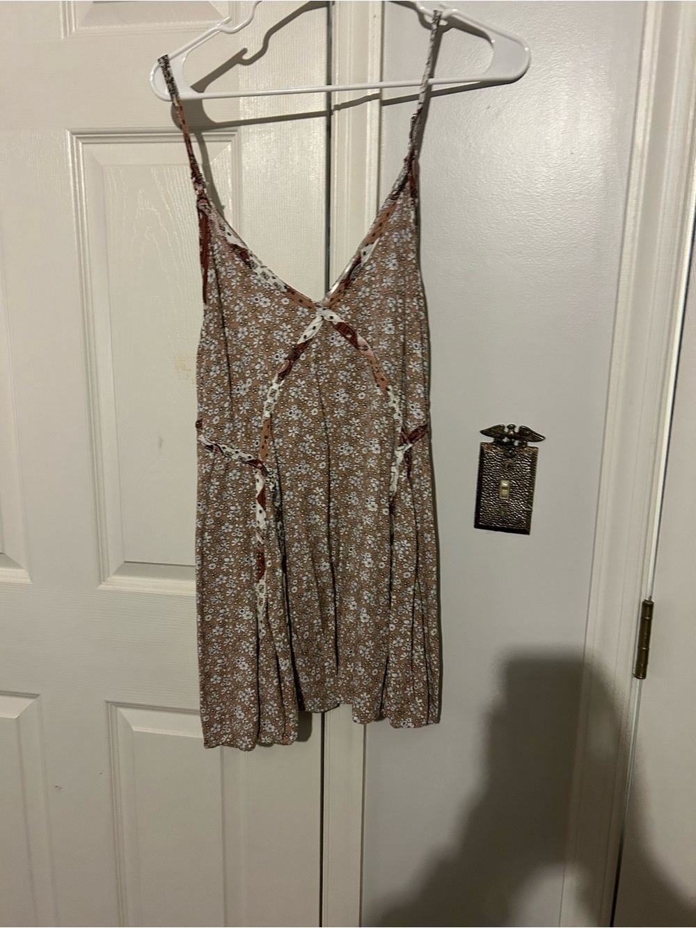 Floral Spaghetti Strap Babydoll Dress - Brown Floral patchwork